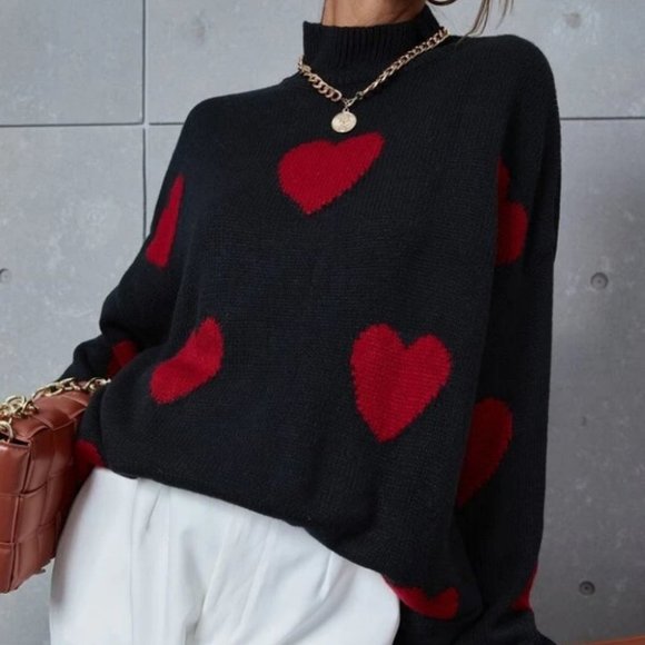 Heart Print long sleeve Knit Sweater Top casual wear - Picture 7 of 11